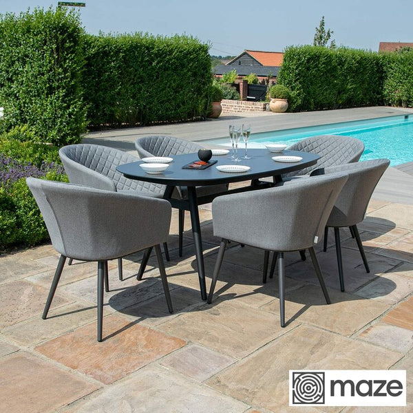 Maze Ambition 7 Piece Oval Dining Patio Set + Cover (in Grey)