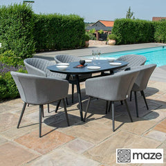 Maze Ambition 7 Piece Oval Dining Patio Set + Cover (in Grey)