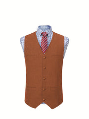 Men'S Vest Wool Blend Herringbone Vintage Men'S Fashion Vest, Groom Best Man Formal Wedding Party Casual Vest
