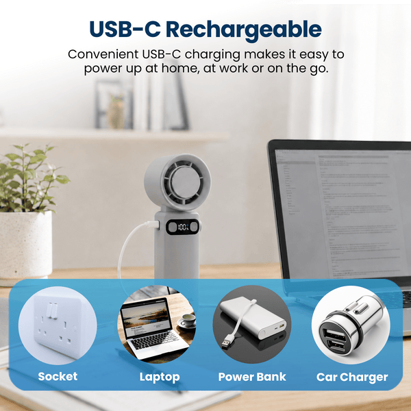 Schallen Handheld Fan Rechargeable with Cooling Pad, 100 Adjustable Speeds, Digital Display, 4000mAh Battery Up to 11 Hours, USB C Portable Fan for Travel, Office and Home