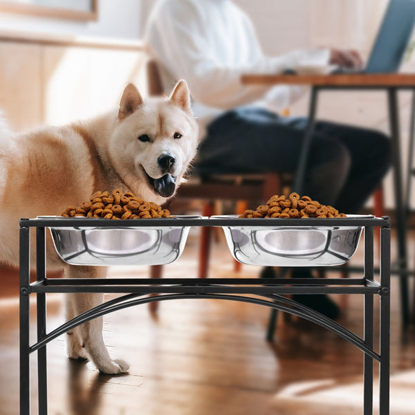 Elevated Double Dog Bowls Feeder with Stainless Steel Water and Food Dishes for Dogs, Pet Feeder, Food Bowl, Two