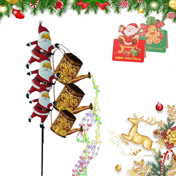 Solar Santa Claus Watering Can Lights, Christmas Santa Solar Kettle Lights, Garden Lawn Decorative LED Light with Cascading Light, Waterproof Decoration for Patio, Pathway (2PCS-B)