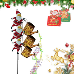 Solar Santa Claus Watering Can Lights, Christmas Santa Solar Kettle Lights, Garden Lawn Decorative LED Light with Cascading Light, Waterproof Decoration for Patio, Pathway (2PCS-B)