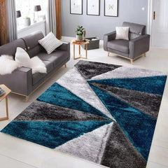 Luxury Soft Shaggy Area Rug – Modern Non-Shedding Geometric Triangles Design, High-Pile Plush Living Room Carpets, Large Thick Rug for Bedroom, Kitchen, Lounge & Home Décor – Contemporary Floor Rug & Mats