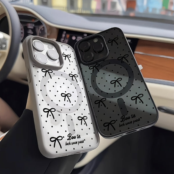 Polka Dot Bow Phone Case, Support Wireless Charging Anti-Drop Light Beige-Feeling Magnetic Case, Suitable for Iphone17Promax/17Air/16/15/14Plus/13/12/11 for samsung for galaxy A56/A55/A54/A36/A35/A26/A25/A16/A15/A06/S25Ultra/S24Fe/S23Plus/S22.