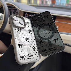 Polka Dot Bow Phone Case, Support Wireless Charging Anti-Drop Light Beige-Feeling Magnetic Case, Suitable for Iphone17Promax/17Air/16/15/14Plus/13/12/11 for samsung for galaxy A56/A55/A54/A36/A35/A26/A25/A16/A15/A06/S25Ultra/S24Fe/S23Plus/S22.