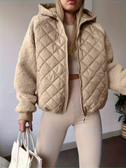 SQ25050621+Elegant Directional+Hooded Spliced Women's Padded Coat