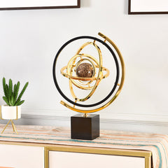 Large Modern Abstract Metal Wall/Tabletop Sculpture - Black & Golden Iron Art Decor with Sturdy Rectangular Stand, Classic Contemporary Design for Home Office Desk, Living Room, Bedroom - No Electricity Needed, Durable Statement Piece for Minimalist & Mod