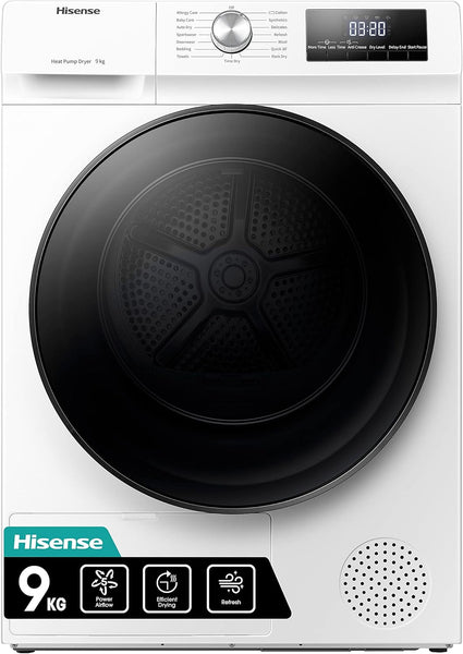 Hisense DH1Q802BW2 60Cm Freestanding 8 KG Heatpump Front Load Tumble Dryer, 16 Programmes, Auto Dry, Steam Refresh, Allergy Care - White