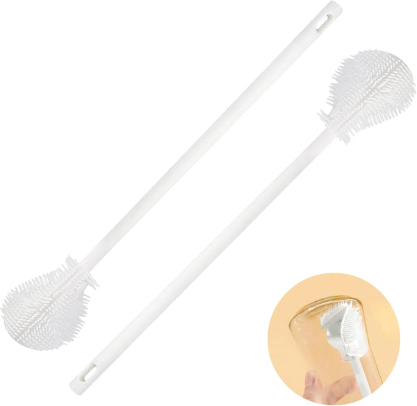 KIBBEH 2Pcs Silicone Bottle Brush - 360° Rotating Soft Bristle Cleaning Brush,3-In-1 No-Dead-Angle Design,Anti-Drop Brush Head,Perfect for Bottles,Tall Glasses, and Narrow Containers