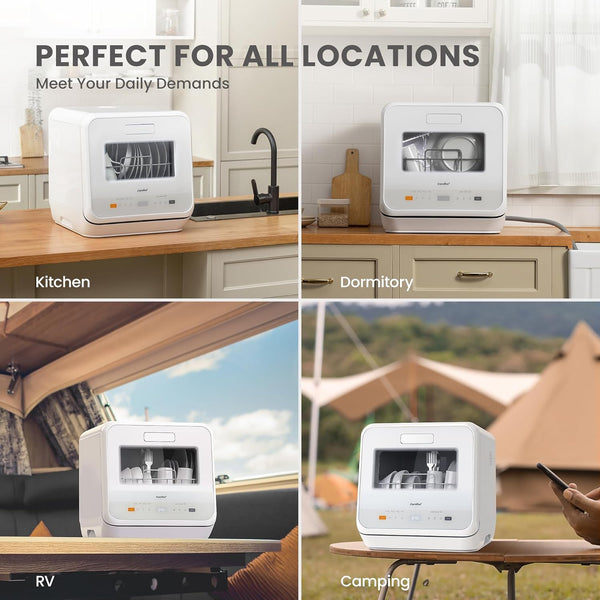 COMFEE' Table Top Dishwasher, Mini Countertop Dishwasher with 6+3 Programs, Steam Wash, Baby Care & Fruit Wash, No Plumbing, Delay Start, 72H Storage - White