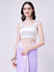 Estationeryhouse Women's Georgette Embroidery Border Work Designer Saree with Blouse Piece