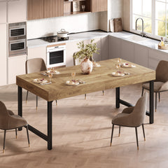 Farmhouse Dining Table for 4-6 People | 139.7 cm Industrial Rectangular Kitchen Dinner Table with Heavy-Duty Metal Legs, Rustic Brown, Multifunctional, Includes 1 Leaf, Assembled, by TRIBESIGNS