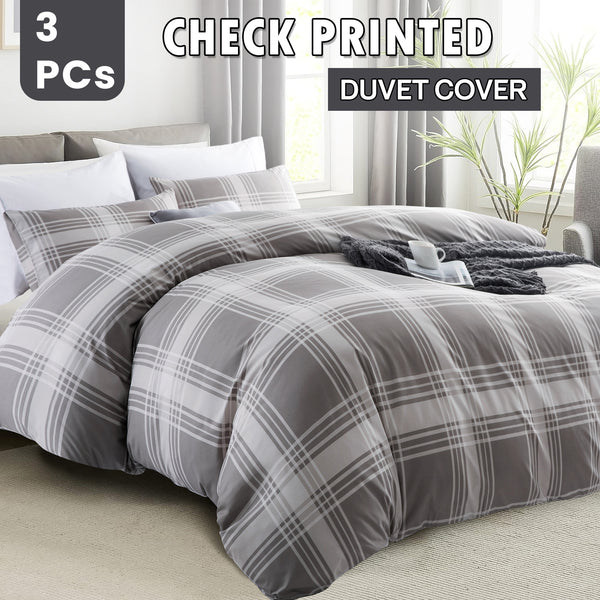 3-Piece Check Duvet Cover Set – Wrinkle-Resistant Modern Design, Ultra-Soft & Smooth Microfiber Bedding, All-Season Comfort, Machine Washable with Pillowcases, Available in All Sizes