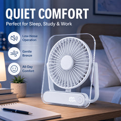 Mini Portable USB Fan Desktop Fan Rechargeable, Ultra-Quiet 5-Speed Adjustment Foldable 180 Degree Adjustable with LED Display for Office, Home, Outdoor, Camping And Travel