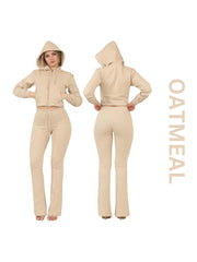 ZIPLORE Women'S Cropped Zip Hoodie and High-Waisted Bell Bottom Trousers Lounge Set for Casual, Athleisure & Streetwear - Suits, Womenswear Long Sleeve Minimalist Suits Womenswear Comfort Adjustable Clothing Drawstring Elegant Everyday Chic Loungewear Mat