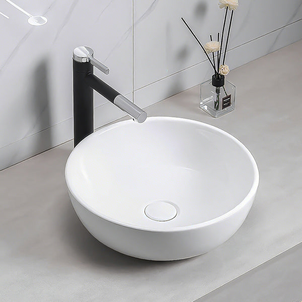 Round Ceramic Counter Top Sink Hand Washing Bowl Bathroom Toilet Cloakroom Basin with Waste Pipe Kits 320*320*130mm