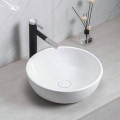 Round Ceramic Counter Top Sink Hand Washing Bowl Bathroom Toilet Cloakroom Basin with Waste Pipe Kits 320*320*130mm