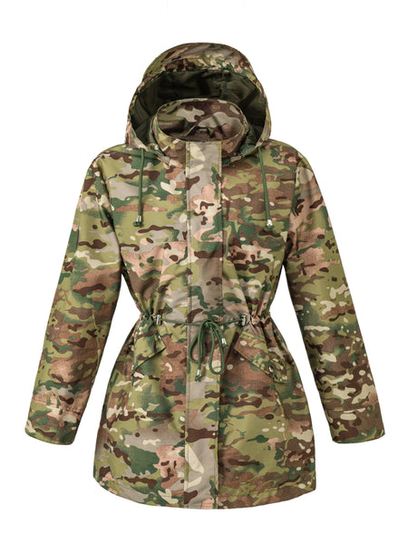 Drawstring Waist Hooded Zip Up Coat, Casual Long Sleeve Coat for Fall & Winter, Women's Clothing