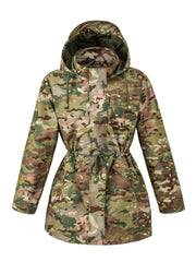 Drawstring Waist Hooded Zip Up Coat, Casual Long Sleeve Coat for Fall & Winter, Women's Clothing