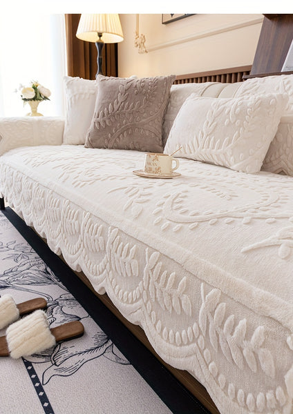 1pc Heavy-Duty Sofa Cover - Beige Floral & Leaf pattern, Non-Slip Couch Protector with Pet-Friendly One-Piece Design, Machine Washable for Living Room, Bedroom, Office - Fits Most Single/Double/Three/Four-Seater Sofas - Modern Home Decor, Sofa for Living