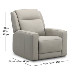 Simon Li Wren Light Grey Leather Power Reclining Armchair with Power Headrest
