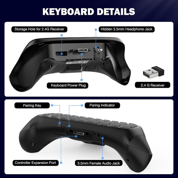 Moko RGB Backlight Keyboard for Xbox One Controller, Xbox Series X/S, Wireless Chatpad Keypad with 2.4G Receiver&3.5Mm Audio Jack, Xbox Accessories Mini Game Keyboard for Xbox One/One S/Elite/2, Black
