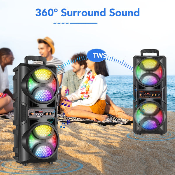 3000W Dual 16.51cm Portable Wireless PA Wireless Speaker -Wireless Speaker With Subwoofer, Wireless Speakers Loud Sound Powerful, Speaker Sound System, Karaoke Speaker System With Microphone, Remote Control, MP3/USB/SD, LED Battery Indicator Lights
