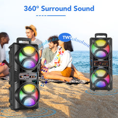 3000W Dual 16.51cm Portable Wireless PA Wireless Speaker -Wireless Speaker With Subwoofer, Wireless Speakers Loud Sound Powerful, Speaker Sound System, Karaoke Speaker System With Microphone, Remote Control, MP3/USB/SD, LED Battery Indicator Lights