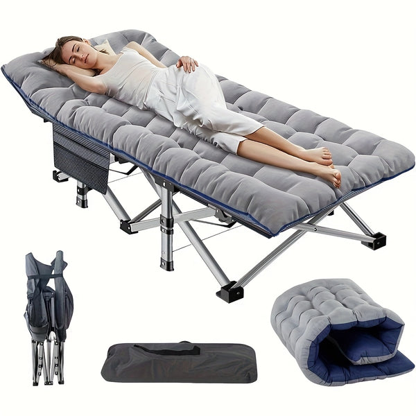 Folding Bed Portable Folding Camping Bed For Adults, Weight Capacity 199.58kg, With Mattress And Side Pocket - Lightweight And Sturdy Frame, Fishing Bed, Suitable For Camping, Home, Office, Travel, Picnic, Family Bed, Compact Design, Large Capacity