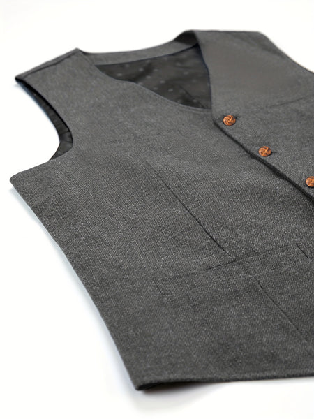 Men'S Vest Wool Blend Herringbone Vintage Men'S Fashion Vest, Groom Best Man Formal Wedding Party Casual Vest