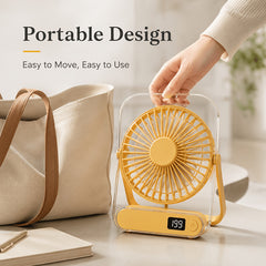 Ultra-Quiet USB Rechargeable Desk Fan with 5000Mah Battery 5 Speeds, Foldable 180° Design, Digital Power Display, Portable And Lightweight, Ideal for Home, Office, Travel, Road Trips, Outdoor Activities Strong, Refreshing Breeze Anytime