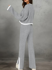 Women'S Short Color-Blocked Long-Sleeve Top with Solid Color Pants, a Casual And Stylish Outfit for Christmas