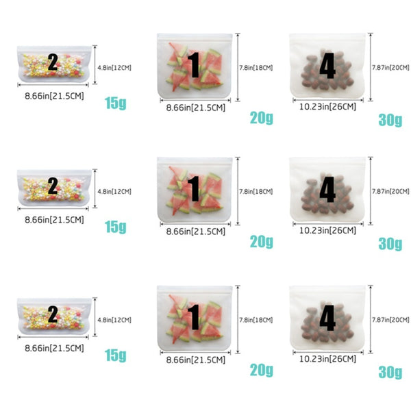 Set of 8 Dishwasher-Safe Reusable Bags, Leak-Resistant Freezer Bags, Ideal for Storing Food During Travel