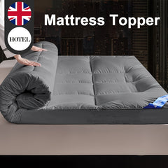 4 Inch/10cm Microfibre Mattress Topper 1100 GSM Heavy Fill Super Soft And Fluffy Hand Filled Single Double King Super All Sizes | Elasticized Corner Straps Fits Up to 30cm