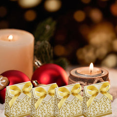 100Pcs Gold Christmas Treat Boxes with Ribbons - Perfect for Holiday Favors, Candy, Gifts, and Party Decorations