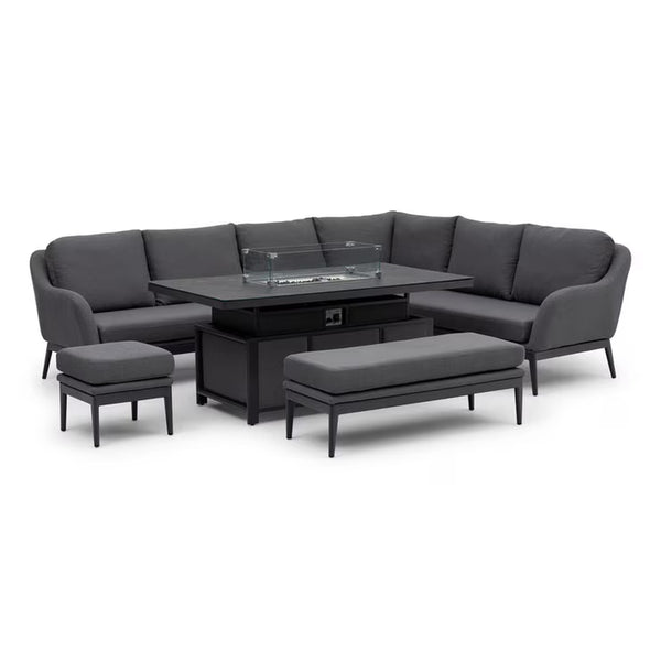 Harbour Lifestyle Luna Corner Patio Set with Rising Firepit Table (Right Hand) + Cover