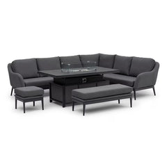 Harbour Lifestyle Luna Corner Patio Set with Rising Firepit Table (Right Hand) + Cover