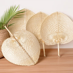 Set of 2 Hand-Woven Bamboo And Rattan Fans, Perfect for Keeping Cool in Summer, Ideal for Farmhouse-Style Wall Decor Or As Gifts for Weddings And Parties
