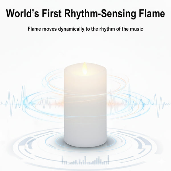 LENCARTA LED Flameless Candle Classic Ivory 6 Inch Wax Shell | Battery Powered Music Rhythm Sensing Flicker-Effect Pillar with Remote Control for Home Decor