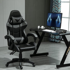 mcc direct Swivel Faux Leather Office Chair Racing Sports Gaming Tilt Computer Desk Chair with Headrest & Lumbar Cushion A