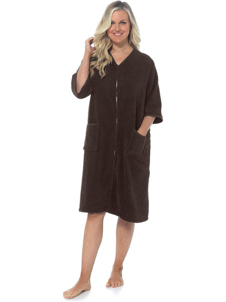 KAV Super Soft 100% Cotton Robe Womens Dresses - Towelling Shower Wrap Gown - Ladies Adjustable Towel Bathrobe for Housecoat, Nightwear, Lounge, Spa Bath with Zipper and Pocket