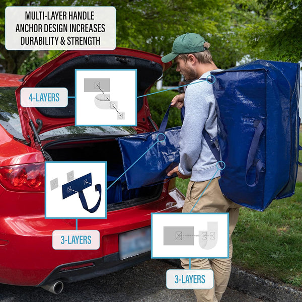 VENO 8 Pack Moving Bags Heavy-Duty Extra Large W/Backpack Straps, Moving House Essentials, Strong Handles & Zips, Clothes Storage, Packing, Laundry Bags, Reusable and Sustainable (Blue, 8 Pack)