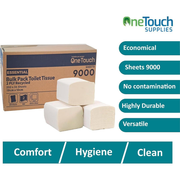 Folded Toilet Paper Bulk Pack 2-Ply White Tissue Sheets Soft Ideal for Dispenser Use Toilet Paper in Commercial Toilets Offices Schools & Public Bathrooms 9000 Sheets