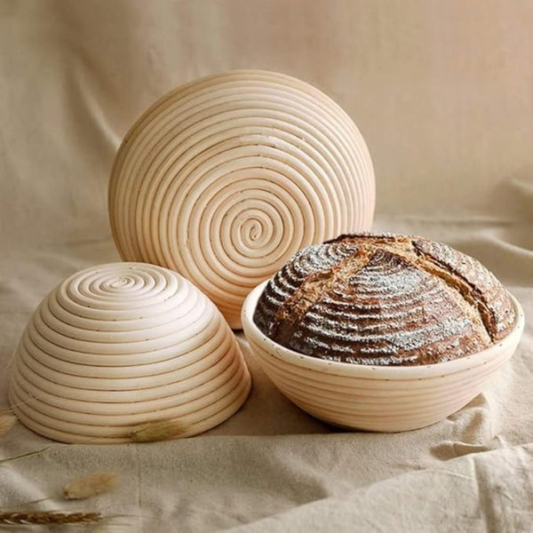 Proofing Basket Round 9.84 Inch, Natural Rattan Bread Proofing Basket with Cloth Liners, Proofing Bread Basket, Bread Making Accessories