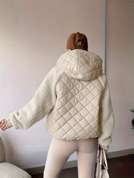 SQ25050621+Elegant Directional+Hooded Spliced Women's Padded Coat