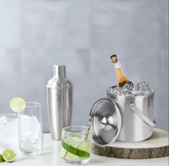 Double-Walled Stainless Steel Ice Bucket with Handle Keeps Cocktails, Beer, Wine Champagne Cold Longer Perfect for Home, Bars, Parties Outdoor Events