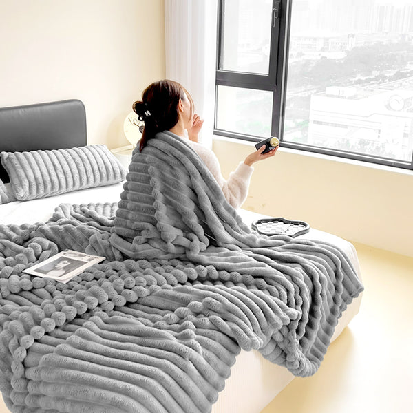 Luxurious Faux Rabbit Fur Throw Blanket - Ultra-Soft & Warm All-Season Luxury Blanket, Double-Sided Plush Fur for Couch, Bed, Travel, Office - Machine Washable, Elegant Home Decor Gift for Valentine'S Day, Housewarming, Birthday