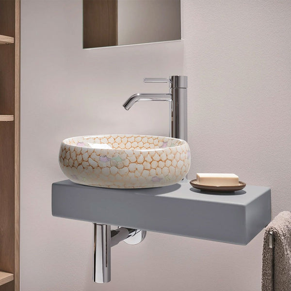 1pc Marble Texture Bathroom Sink, Oval Cloakroom Ceramic Washbasin Countertop Basin Handmade Sink Washing Bowl for Living Room, Bedroom, Laundry, Office, Washroom, Toilet, Vanity Cabinet, Easy To Clean, 48x34x14.5cm