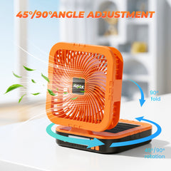 Portable Solar Camping Fan with LED Light, Rechargeable Outdoor Tent Fan, 4 Wind Speeds, Adjustable Brightness, Oscillating Fan with USB Power Bank Function, Type-C Charging